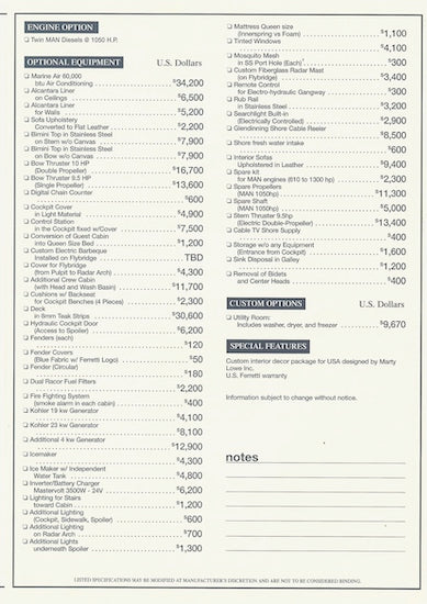Ferretti 590 Specification Brochure