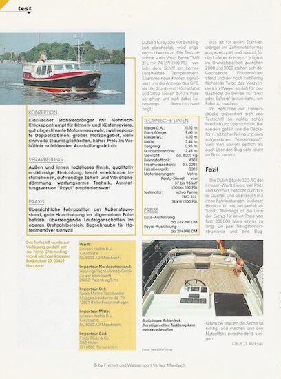 Linssen Dutch Sturdy 320AC Skipper Magazine Reprint Brochure