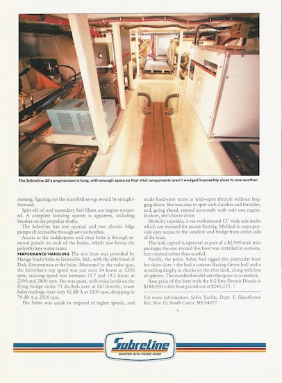 Sabreline 36 Motoryacht Yachting Magazine Reprint Brochure