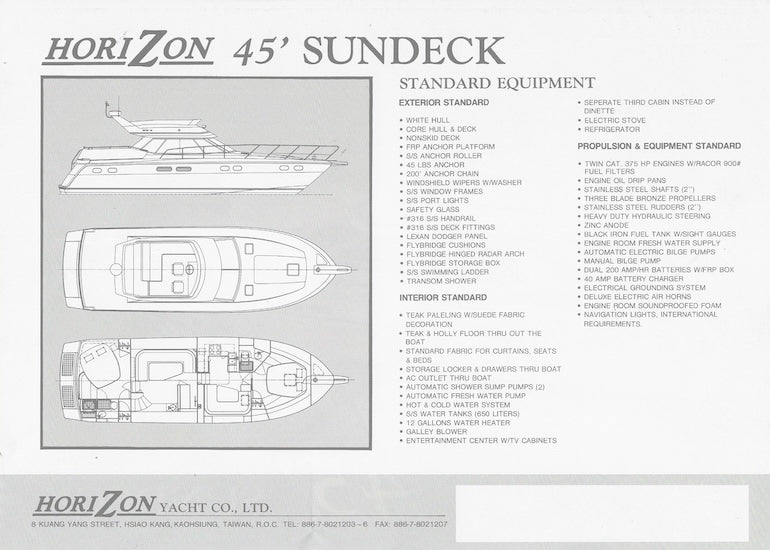 Horizon 45 Sundeck Specification Brochure