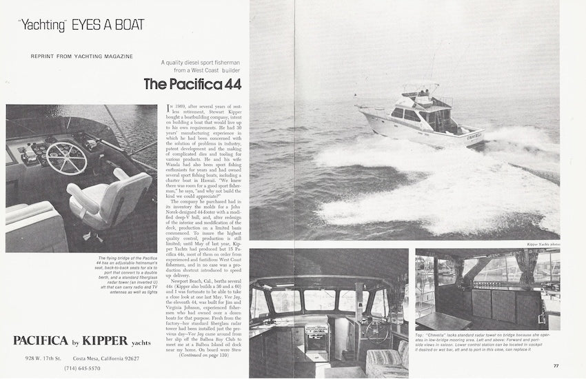 Pacifica 44 Yachting Magazine Reprint Brochure