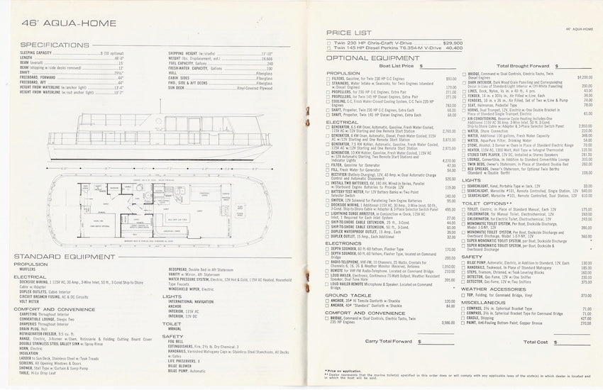 Chris Craft 1972 Aqua Home Specification and Price Brochure