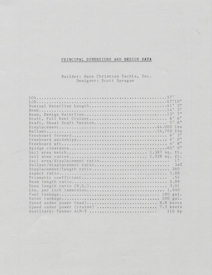 Hans Christian 48 Specification Brochure