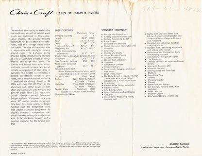 Chris Craft Roamer 38 Riviera Specification Brochure