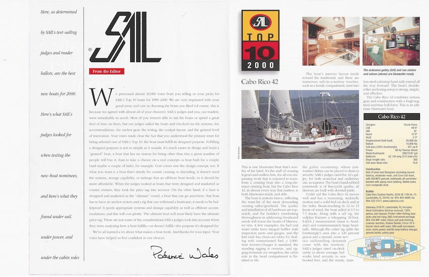 Cabo Rico 42 Sail Magazine Reprint Brochure