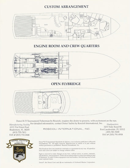 Roscioli Donzi R-72 Specification Brochure