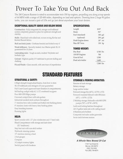 Glacier Bay 260 Canyon Runner Brochure