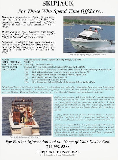 Skipjack 26 Flying Bridge Boating Magazine Reprint Brochure