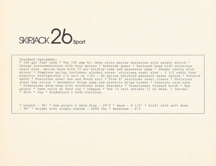 Skipjack 26 Sport Specification Brochure