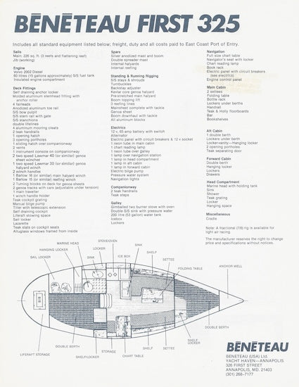Beneteau First 325 Specification Sheet