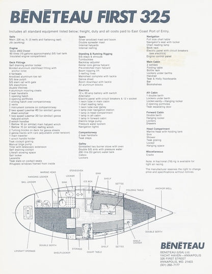 Beneteau First 325 Specification Sheet