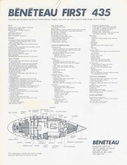 Beneteau First 435 Specification Sheet