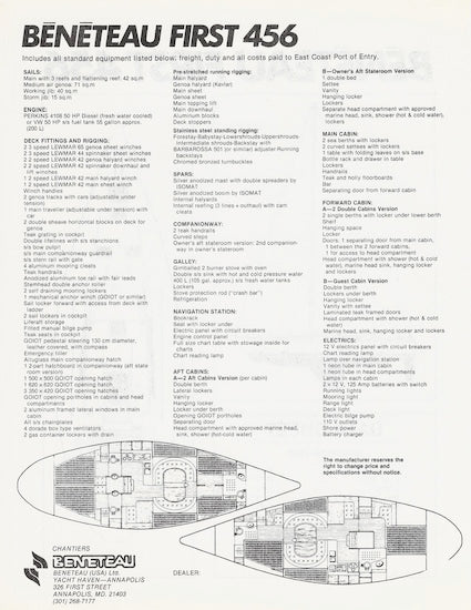 Beneteau First 456 Specification Sheet