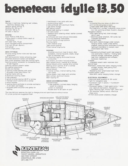 Beneteau Idylle 13.50 Specification Sheet