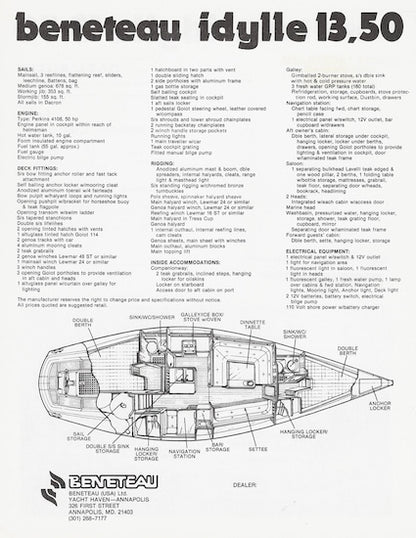 Beneteau Idylle 13.50 Specification Sheet