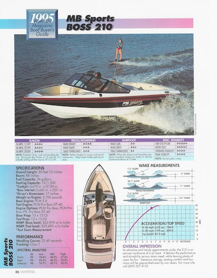 MB Sports Boss 210 Waterski Magazine Reprint Brochure