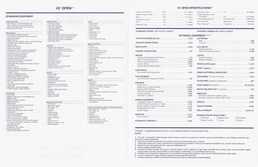 Viking 43 Open / Sport Fish Specification Brochure