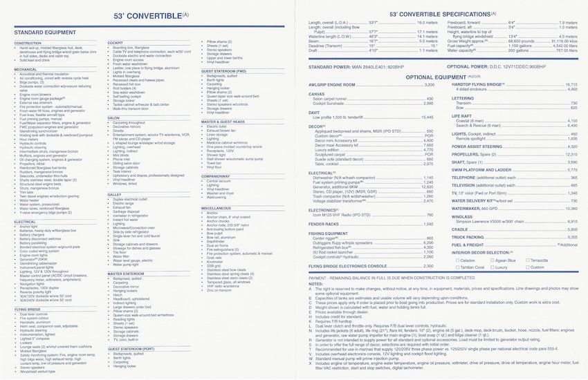 Viking 53 Convertible Specification Brochure