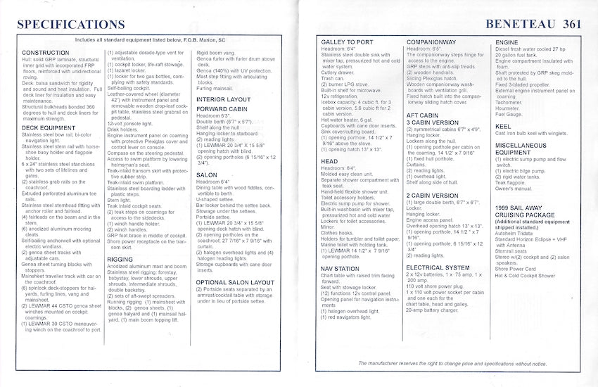 Beneteau Oceanis 361 Specification Brochure