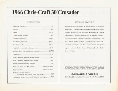 Chris Craft Crusader 30 Specification Brochure