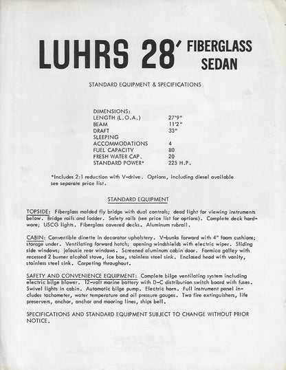 Luhrs 28 Sedan Specification Brochure