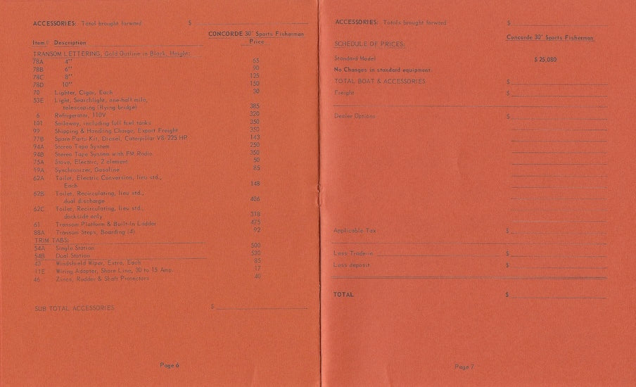 Concorde 30 Sport Fisherman Specification Brochure