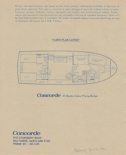 Concorde 41 Aft Cabin Motor Yacht Specification Brochure