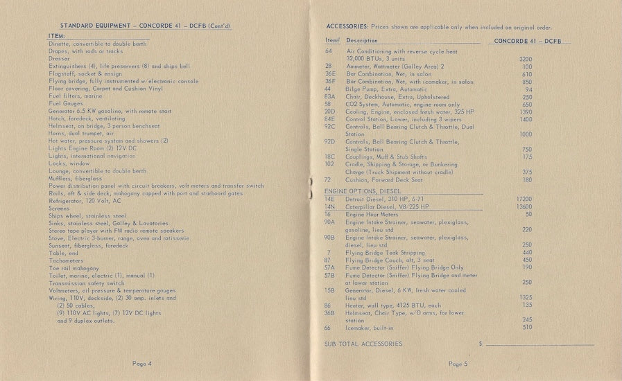 Concorde 41 Aft Cabin Motor Yacht Specification Brochure