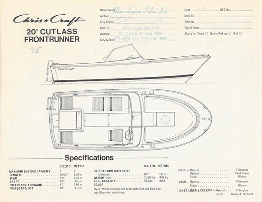 Chris Craft 20 Cutlass Frontrunner Specification Brochure