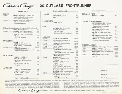 Chris Craft 20 Cutlass Frontrunner Specification Brochure