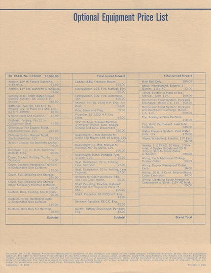 Chris Craft Catalina 28 Specification Brochure