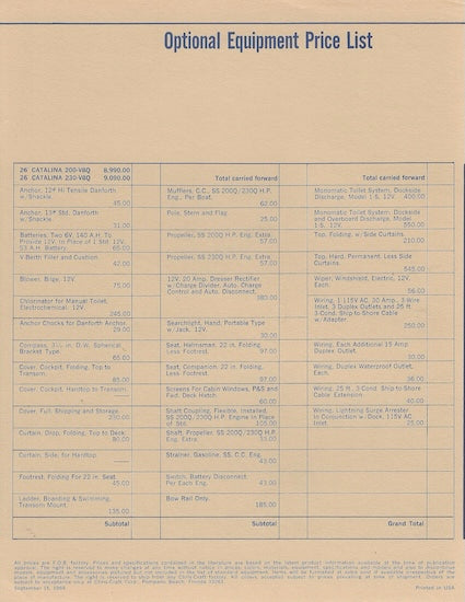 Chris Craft Catalina 26 Specification Brochure