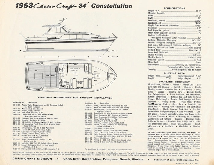 Chris Craft Constellation 34 Specification Brochure