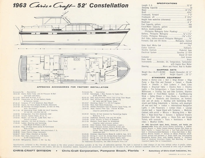 Chris Craft Constellation 52 Specification Brochure