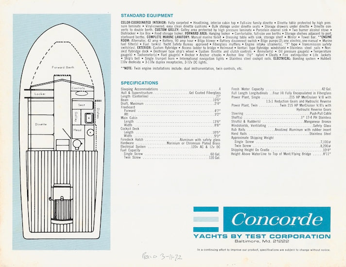 Concorde 27 Sport Fisherman Specification Brochure