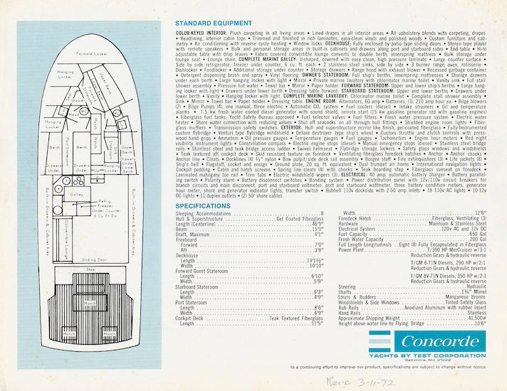 Concorde 47 Sport Fisherman Specification Brochure