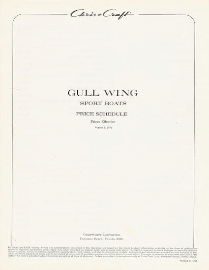 Chris Craft 1972 Gull Wing Sport Boats Price List