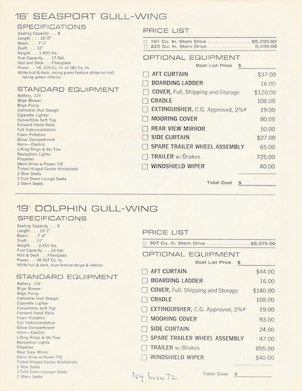Chris Craft 1972 Gull Wing Sport Boats Price List