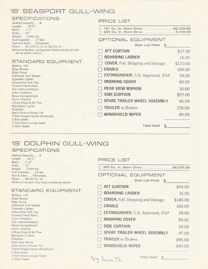 Chris Craft 1972 Gull Wing Sport Boats Price List
