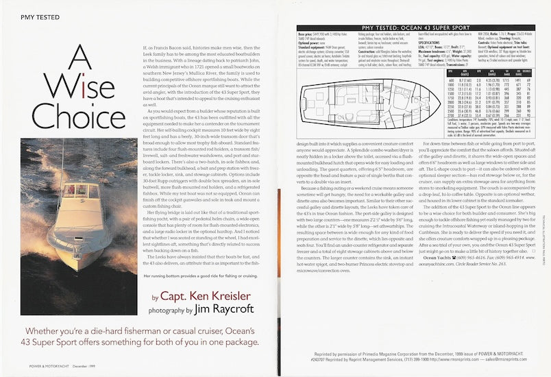 Ocean 43 Super Sport Power & Motoryacht Magazine Reprint Brochure