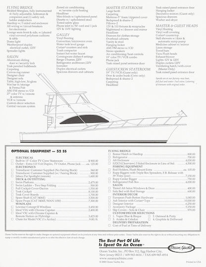 Ocean 52 Super Sport Specification Brochure