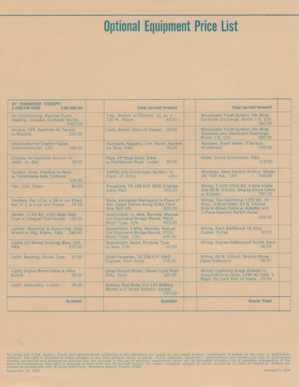 Chris Craft Commander 47 Fishing Cockpit Specification Brochure