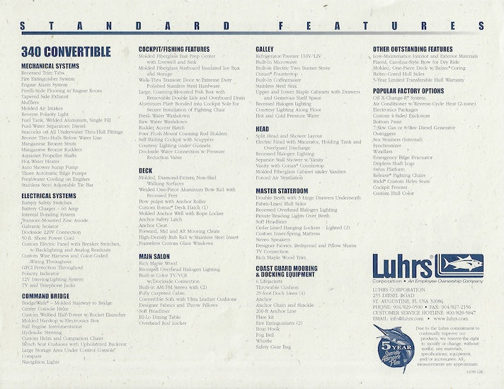 Luhrs 340 Convertible Specification Brochure