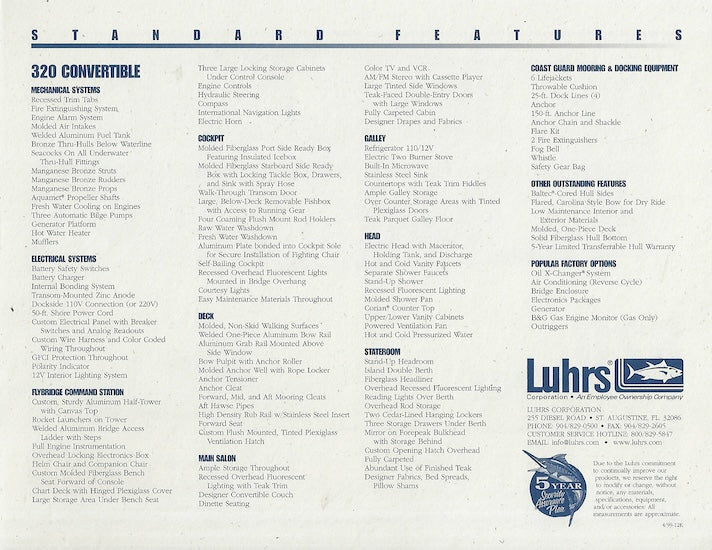 Luhrs 320 Convertible Specification Brochure