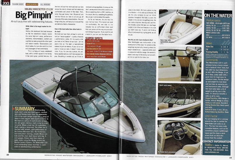 Malibu 2001 Waterski Boat Buyers Magazine Reprint Brochure