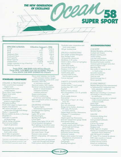 Ocean 58 Super Sport Specification Brochure