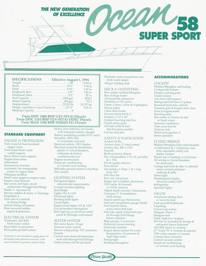 Ocean 58 Super Sport Specification Brochure