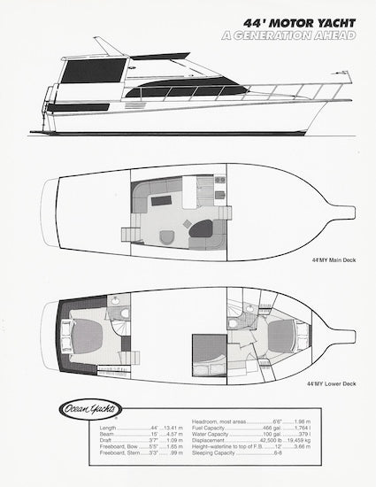 Ocean 44 Motor Yacht Line Drawing