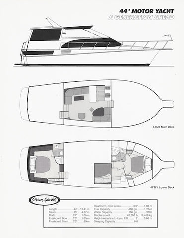 Ocean 44 Motor Yacht Line Drawing