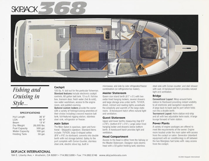 Skipjack 368 Flying Bridge Specification Brochure